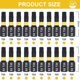 DAKCOS T25 Bit, Torx Bit T25, Bit Assortment from S2, Screwdriver Bit 1/4 Inch Hex Shank (Length: 25 mm, Pack of 20)