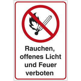 Sign Smoking, Open Light and Fire Prohibited. Aluminium / Dibond 200 x 300 mm - 3 mm Thick
