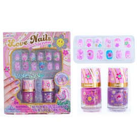 Hot Focus | Non-Toxic Nail Polish Set for Girls – Water-Based, Peel-Off, Quick Dry. Includes 12 Press-On Nails, 2 Nail Polishes, and 1 Vinyl Sticker – Nail Art Kit for Girls Age 3+ | Birthday Gift