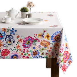 Maison d'Hermine Tablecloth, 100% Cotton, 160 cm x 220 cm, Washable, Square Tablecloth, Decorative Tablecloth for Mother's Day Gifts, Dining, Happy Florals - High Summer - Spring/Summer