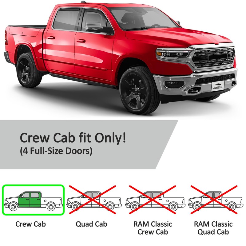 Voron Glass in-Channel Extra Durable Rain Guards for Trucks Dodge