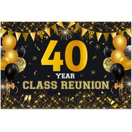 JOYMEMO 40 Year Class Reunion Backdrop - Black and Gold 40th School Class Reunion Decorations, Photography Background for Class of 1985 High School Reunion Welcome Back Party