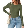 MEROKEETY Women's Long Sleeve Ribbed Bodysuits Crew Neck Slim Body Suits 2024 Knit Sweater Tops, ArmyGreen, X-Large