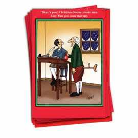 NobleWorks - 12 Adult Cartoon Christmas Cards with Envelopes - Boxed Holiday Greetings, Comic Humor (1 Design, 12 Cards) - Little Timmy Therapy B5881