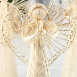 Pack of 3 Natural Abaca Cone Angels by Factory Direct Craft - Straw Angels for Holiday Decorations and Christmas Displays (8 Inches)