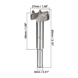 TOP-VIGOR 27mm Forstner Drill Bit, Carbide Alloy Steel Forstner Bit with Round Shank, Boring Bit Cutter for Woodworking Hole Drilling