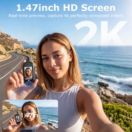 icamdoor 2K Mini Thumb Action Camera, Body Camera with Audio and Video Recording, with WiFi & Dual Display, Portable Wearable Video Recorder POV Cam for Sports Travel Vlogging Skiing Hiking Cycling