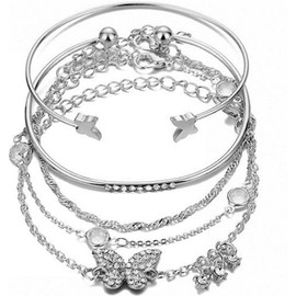 5 Pcs Gold Butterfly Bracelets for Women Adjustable Butterfly Bangle Bracelets Silver Butterfly Cuff Bracelet Layered Metal Link Bracelet Jewelry Gifts
