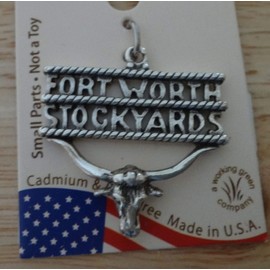 Wholesale Charms Sterling Silver 25x25mm Says Fort Worth Stockyards over Texas Longhorn Charm