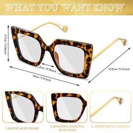 Kingdder 6 Pack Oversized Blue Light Glasses for Women Square Blue Light Blocking Glasses Stylish Computer Reading Eyeglasses (Classic Colors)