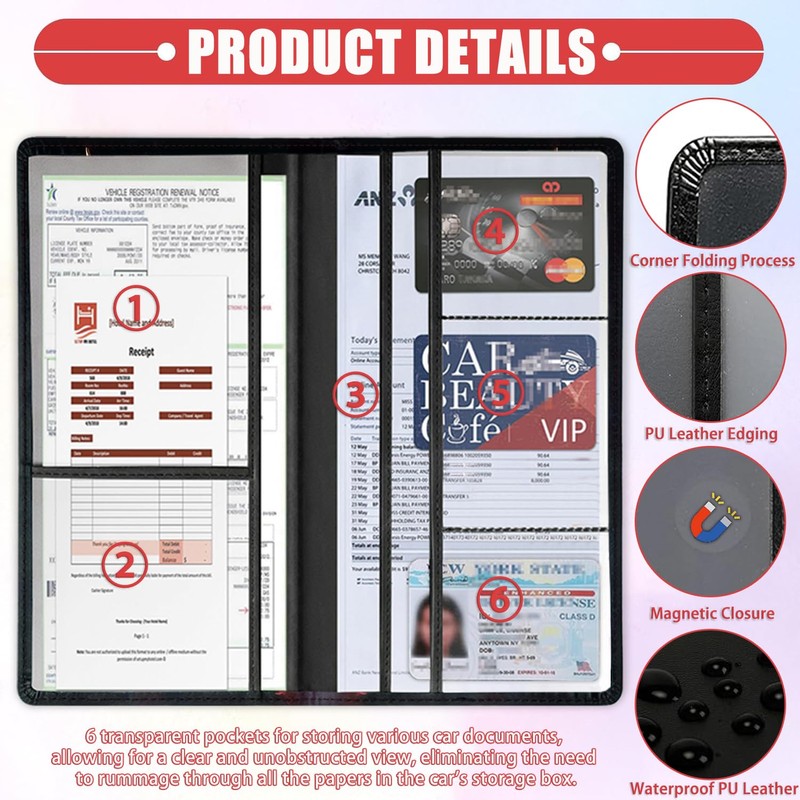 Car Registration and Insurance Card Holder for Women Men, Waterproof