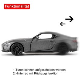 imtfzct 1/36 Toyota Supra Model Car, Toy Car with Pull Back Function, Collecting and Decorating Model Toys, Car Gifts for Boys and Girls Grey