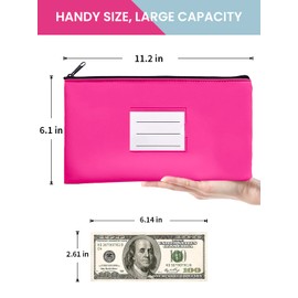 COZEFFIC 2-Pack Bank Deposit Money Bags with Zipper, 11 x 6 Inches, PU Leather Cash Pouches with Label, for Coins, Cosmetics, Bills, Tools, Hot Pink & Light Blue
