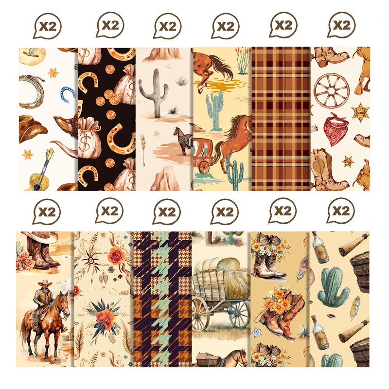 Western Pattern Cowboy Scrapbook Paper Pad 11.8'' x 11.8'' Wild