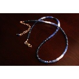 Natural Ombre Sapphire 3-3.5mm Faceted Roundel, 14K Gold Filled Spacers, Clasp and 2" Extension Chain, September Birthstone, Gift For Her (14 + 2", 14K Gold Filled)