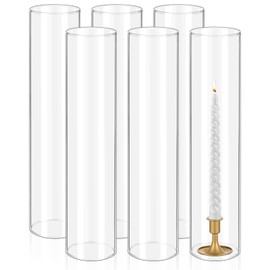 6 Pcs Hurricane Candle Holder Sleeve, H:16" D:4" Bottomless Glass Cylinder Candleholder Tall Clear Glass Cylinder Open Both Ends, Chimney Tube Cover, Open Ended Candle Shade