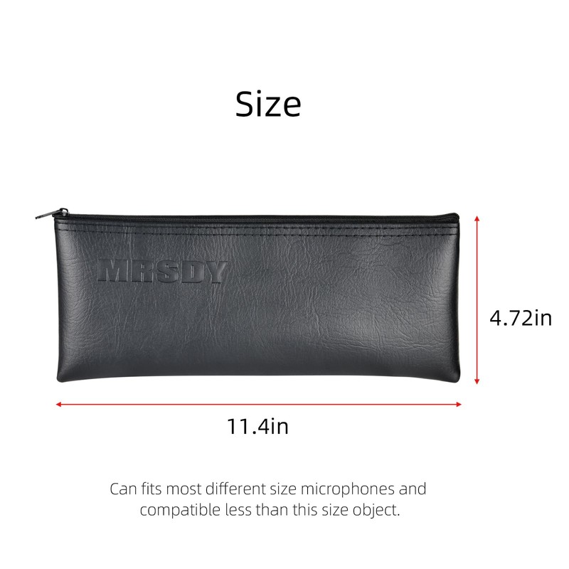 MRSDY Microphone Bag, Black Zipper Pouch Fits for Wired, Wireless