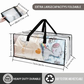 Storage Bags, 4PC Heavy Duty Extra Large Clear Moving Organiser Bags with Zips, for Clothes Toy Bedding Duvet Blanket Storage, Bedroom Loft Home Laundry Storage Solutions, Moving House Essentials