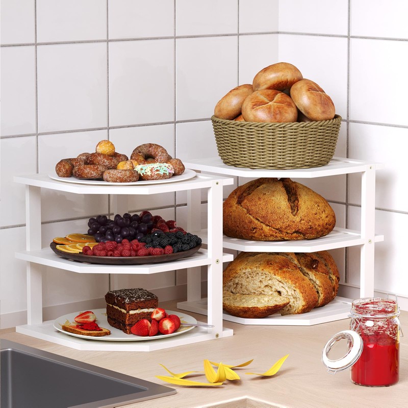 VERTORGAN 3 Tier Bamboo Corner Shelf(2 Pack),Dish Drying Rack,Plate Organizer,Kitchen