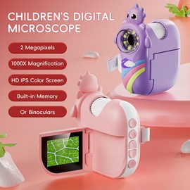 INSKAM Microscope & Endoscope, 1000X Handheld Mini Kids Educational Product with 2 Inch LED Screen, 8pcs LED Lights, Rechargeable Microscope Camera for Taking Photos and Videos, Compatible with Windows, Mac OS. - Color: Pink
