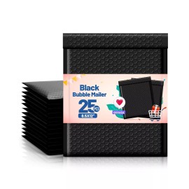 GSSUSA Black Bubble Mailers 8.5x12 large Padded Envelopes 25 Pack,Self-Seal B...