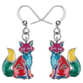 Alloy Cartoon Fox Earrings Enamel Drop Dangle Fashion Jewellery for Women Girls Anime Charm Gift, Zinc Zinc enamel, No Gemstone