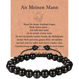 wynn's Gifts for Men, Pearl Bracelet Men with Obsidian Stone, Gifts for Him Men Son Dad for Valentine's Day Birthday Gift Father's Day Gift, Stone