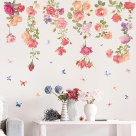 SHUCHING Rose Bouquet Wall Stickers, Pink Rose Flowers Wall Stickers, Colourful Rose Floral Wall Stickers for Living Room Bedroom Wall Decoration DIY