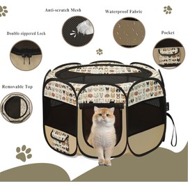 Dog Puppy Playpen Cat Playpen Indoor Outdoor Use, Pop Up Portable Pet Playpen Tent Kennel, Waterproof Foldable Small Animals Playpen + Washable Pet Sofa Mat+ Carrying Case.