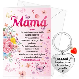 DPKOW Regalo para Mamá, Te quiero Mamá Tarjeta con Sobre + Llavero para Mamá Regalo Feliz Día de la Madre, Gracias Mamá Tarjeta Llavero para Mamá Navidad Cumpleaños Regalo San Valentín Mamá