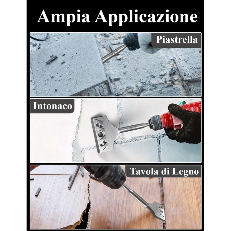 KAFUWELL Scalpello SDS-Plus per Piastrelle, 194×78 mm, Angolato 25°, 42CrMo