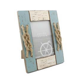 Zhenzan Frames 4x6 Inches Nautical Wood Picture Frame with Jute Rope Decoration (Blue D)