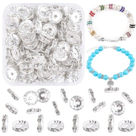 Yholin 400Pcs Rondelle Spacer Beads for Jewelry Making, 12mm Silver Rhinestone Spacer Beads for Bracelets Loose Beads Plated Crystal Rondelle