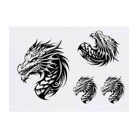 4 x 'Fierce Dragon' Temporary Tattoos - Water Resistant, Skin-Safe, Non-Toxic Transfers, Mixed Sizes (TO00073216)