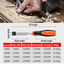 AIMALL Woodworking Chisel Set – Chrome-Vanadium Steel Blades, Rubber Handles, Flat Edge, 6-Piece Manual Woodworking Tools