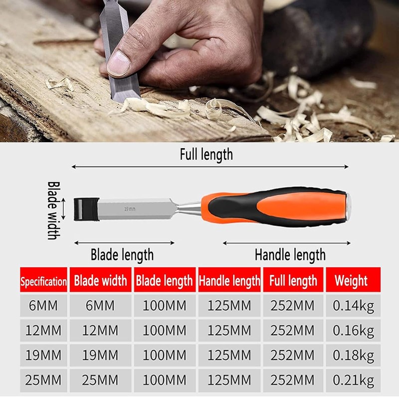 AIMALL Woodworking Chisel Set – Chrome-Vanadium Steel Blades, Rubber Handles,