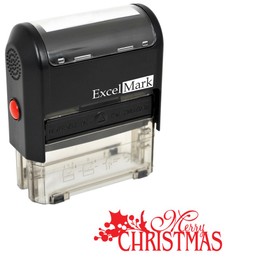 Self-Inking Christmas Rubber Stamp - Merry Christmas - RED Ink