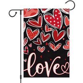 TIENO Valentine's Day Love Garden Flag 12x18 Double Sided Burlap, Polka Dot Love Heart Valentine Yard Flags for Anniversary Wedding Home Outdoor Decoration (ONLY FLAG)