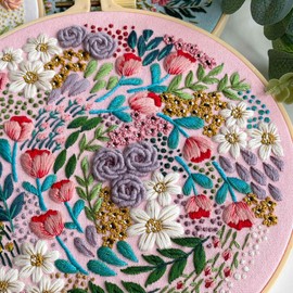 Myfelicity Embroidery kit, 3 Hand Embroidery kit,with Flowers and Plants Patterns,Needles.Colors Threads.1 Hoop