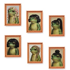 6 Pcs Funny Black Frog Smoking Fridge Magnets, Home Kitchen Office Decor, Vintage Renaissance Cat Portrait Magnetic Frames for Refrigerator