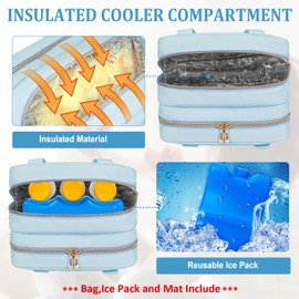 ZIOZERTT Breastmilk Cooler Travel Bag, Wearable Breast Pump Storage Bag Compatible with Momcozy/Medela/Elvie/Willow Breast Pump with Ice Pack and Waterproof Mat,Blue