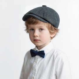 MCWTH Vintage Newsboy Caps for Toddler Boys, Tweed Flat Pageboy Beret Hats Kids 2-8 Years Old Navy Blue 1Years-2Years