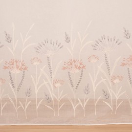 SCHÖNER LEBEN. Curtain Fabric Curtain Stores Textured Voile Embroidery Flowers Grasses Ecru Dusky Pink Grey 280 cm