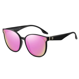 DUCO W017S Women's Sunglasses with UV400 Protection Polarised Vintage Sunglasses for Women Retro Round Sunglasses, black frame revo pink lens