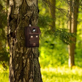 Relaxdays Nesting Box for Great Tit & Garden Redstart with Cleaning Flap, Wood, Hanging Bird Nesting Box, Brown