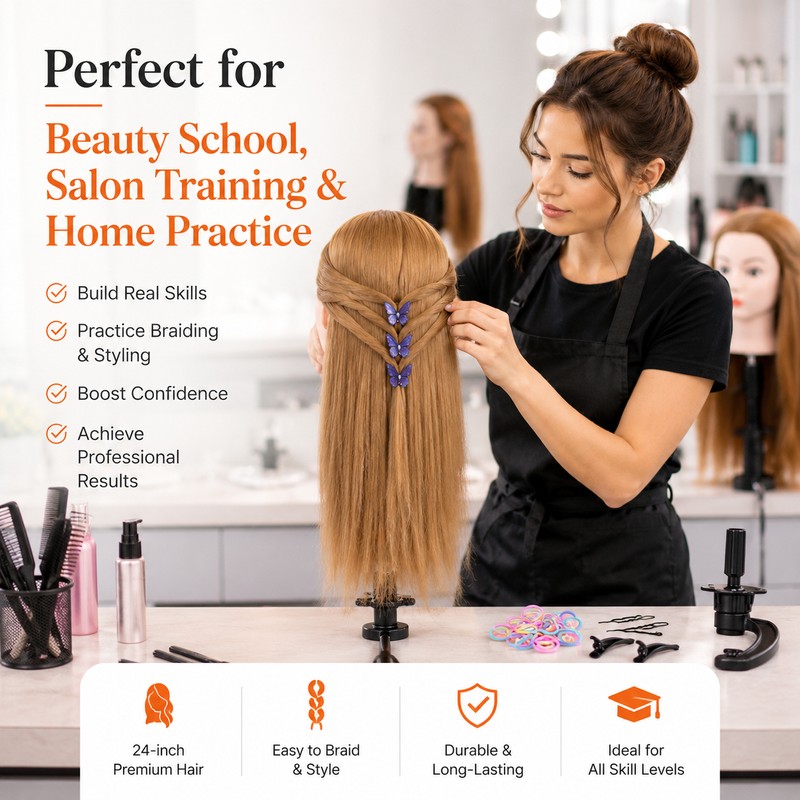 24-Inch Hairdressing Mannequin Head with Synthetic Fiber Hair – Styling,