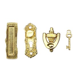Unbranded AirAds Dollhouse DIY 1:12 Scale Golden Metal Door Knock Lock Key Set4