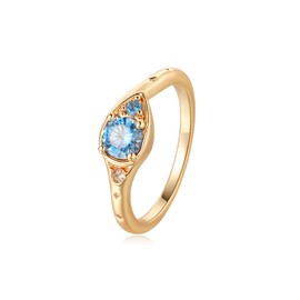 Valloey Rover Gold Rings for Women 14K Gold Plated Dainty Engagement Rings Fake Wedding Bands Ring for Women Simple Blue CZ Rings Gold Jewelry Trendy Size 6