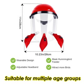 Firmlly Hummingbird Feeder Helmet | Hands-Free Bird Feeder for Adults | 3 Feeding Ports Design | Adjustable Headband 18"-24" | Lightweight PVC, Weather Resistant (Red)