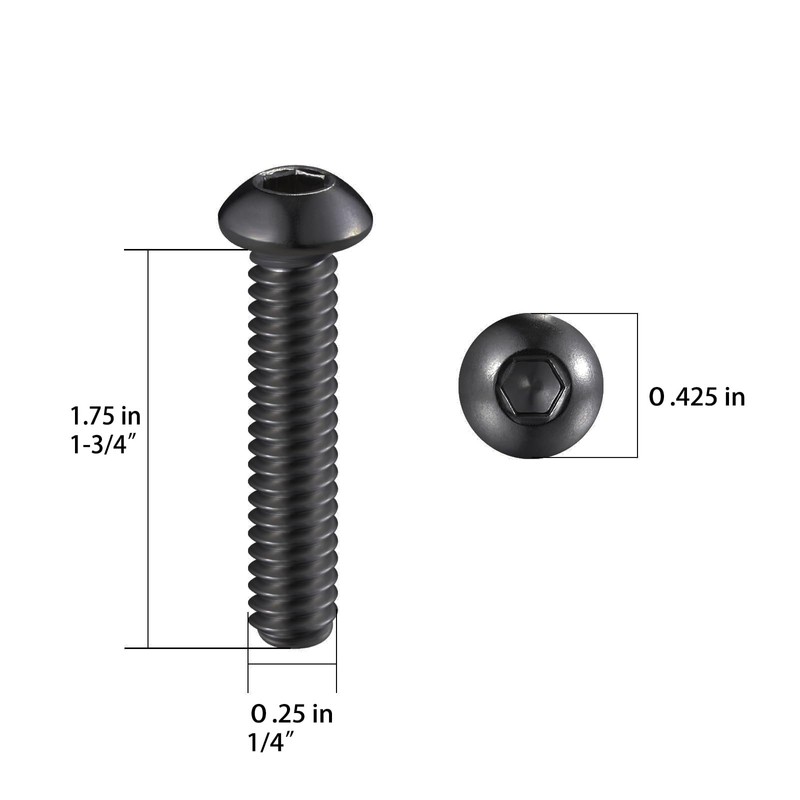 Wensilon (50Pcs) 1/4-20 * 1-3/4 Button Head Socket Cap Bolts